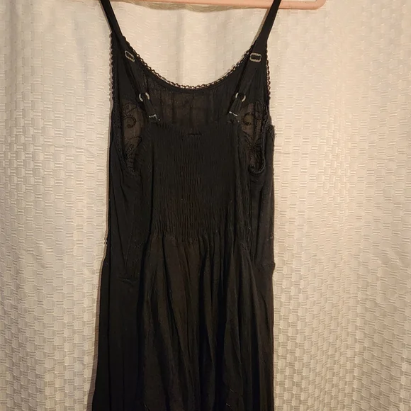 Women's Black Tie Front Emroidered Maxi Dress Boho Whimsygoth Stretchy - Picture 4 of 6